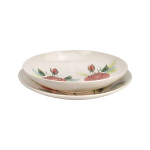 Ensemble assiette et bol en céramique – Motif rose, compatible micro-ondes et lave-vaisselle