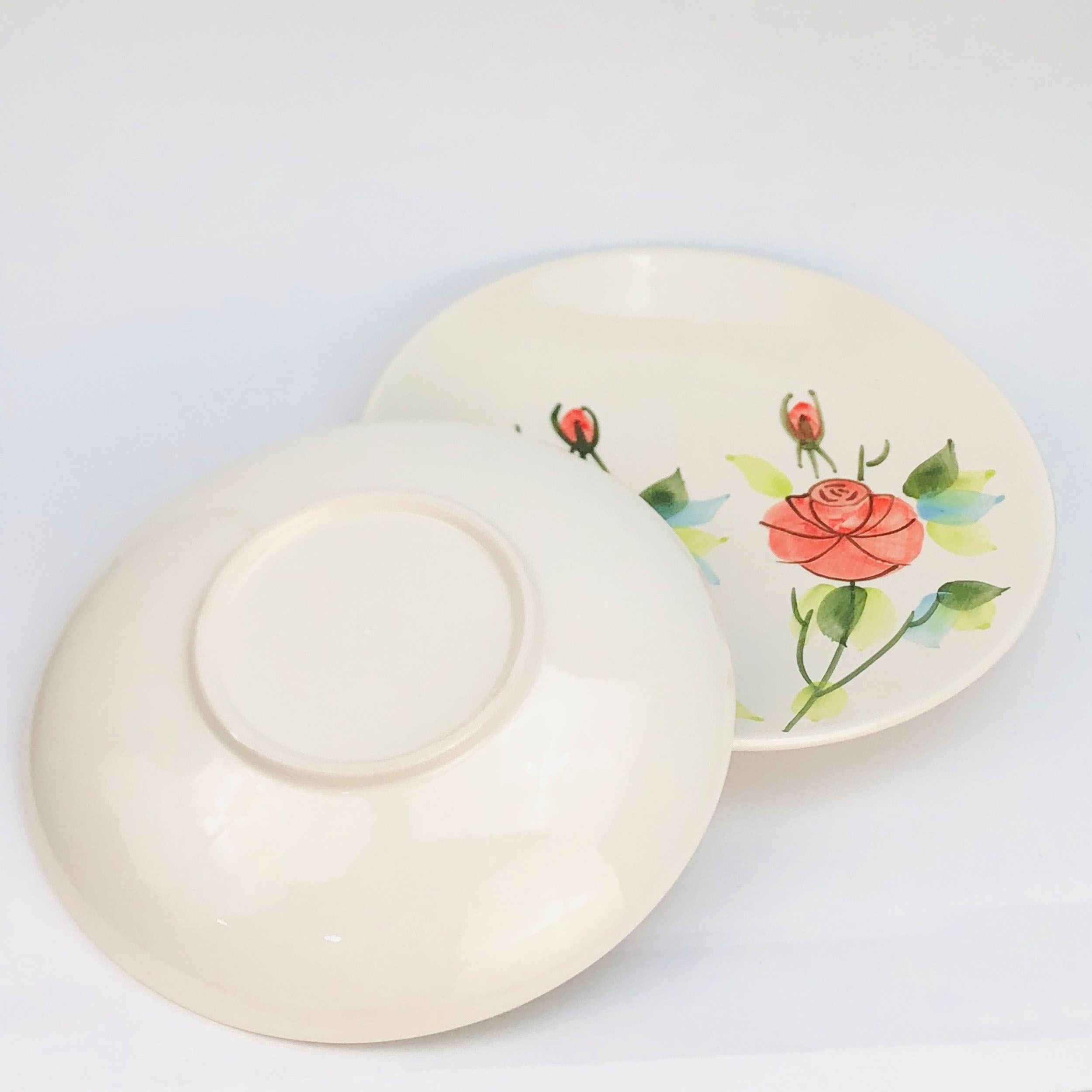 Ensemble assiette et bol en céramique – Motif rose, compatible micro-ondes et lave-vaisselle