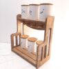 Ensemble d'épices en céramique avec écriture persane et support en bois - Solution de rangement élégante pour la cuisine