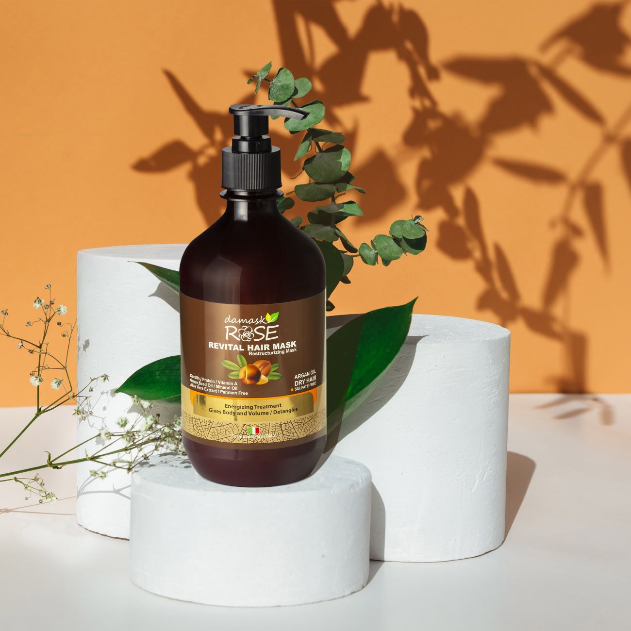 Masque Capillaire à la Rose de Damas avec Huile d’Argan Nourrissante – 500 ml pour Hydratation Profonde & Réparation