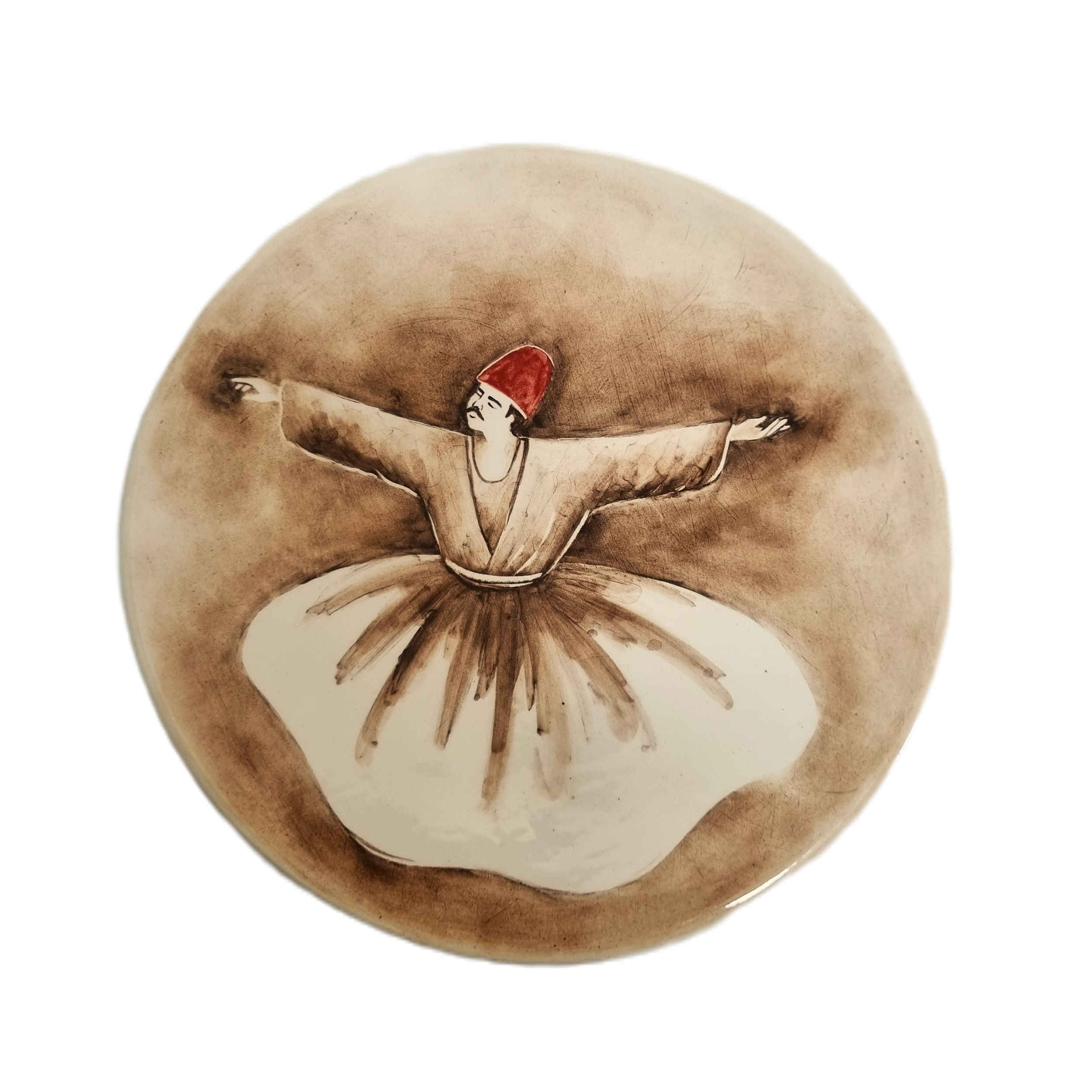 Assiette décorative en céramique – Motif danse des derviches tourneurs en brun