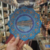 Plaque décorative en cuivre Minakari persane – Peinte à la main avec motif floral complexe en bleu