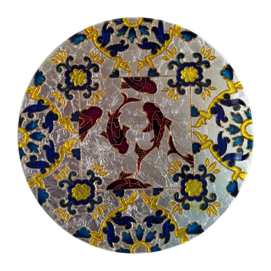 Assiette Décorative en Verre - Peinte à la Main avec Art Vitreux & Motif Étang à Poissons