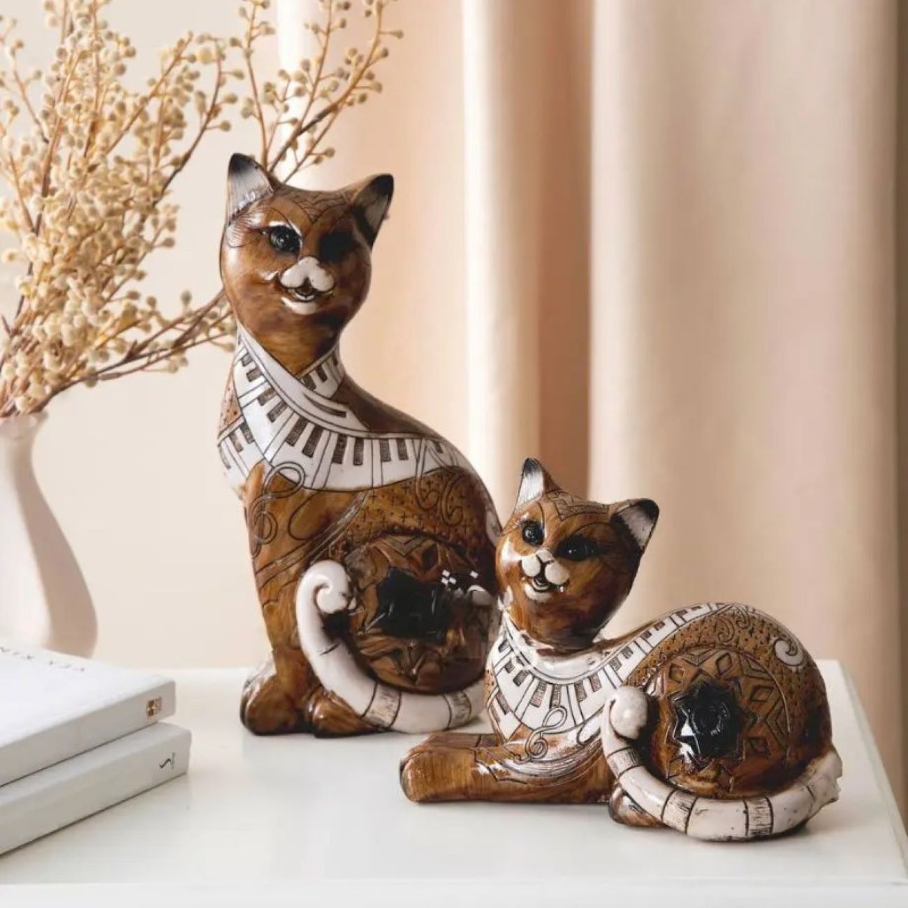 Sculpture de chat en bronze en 2 pièces - Art élégant et intemporel
