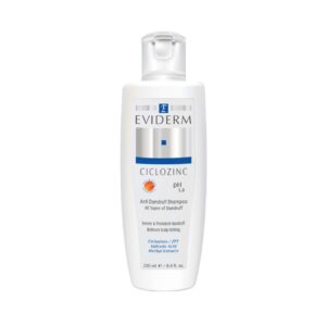 Shampooing antipelliculaire et anti-démangeaisons Eviderm, adapté à tous les types de pellicules, contient du Ciclopirox 250 ml.