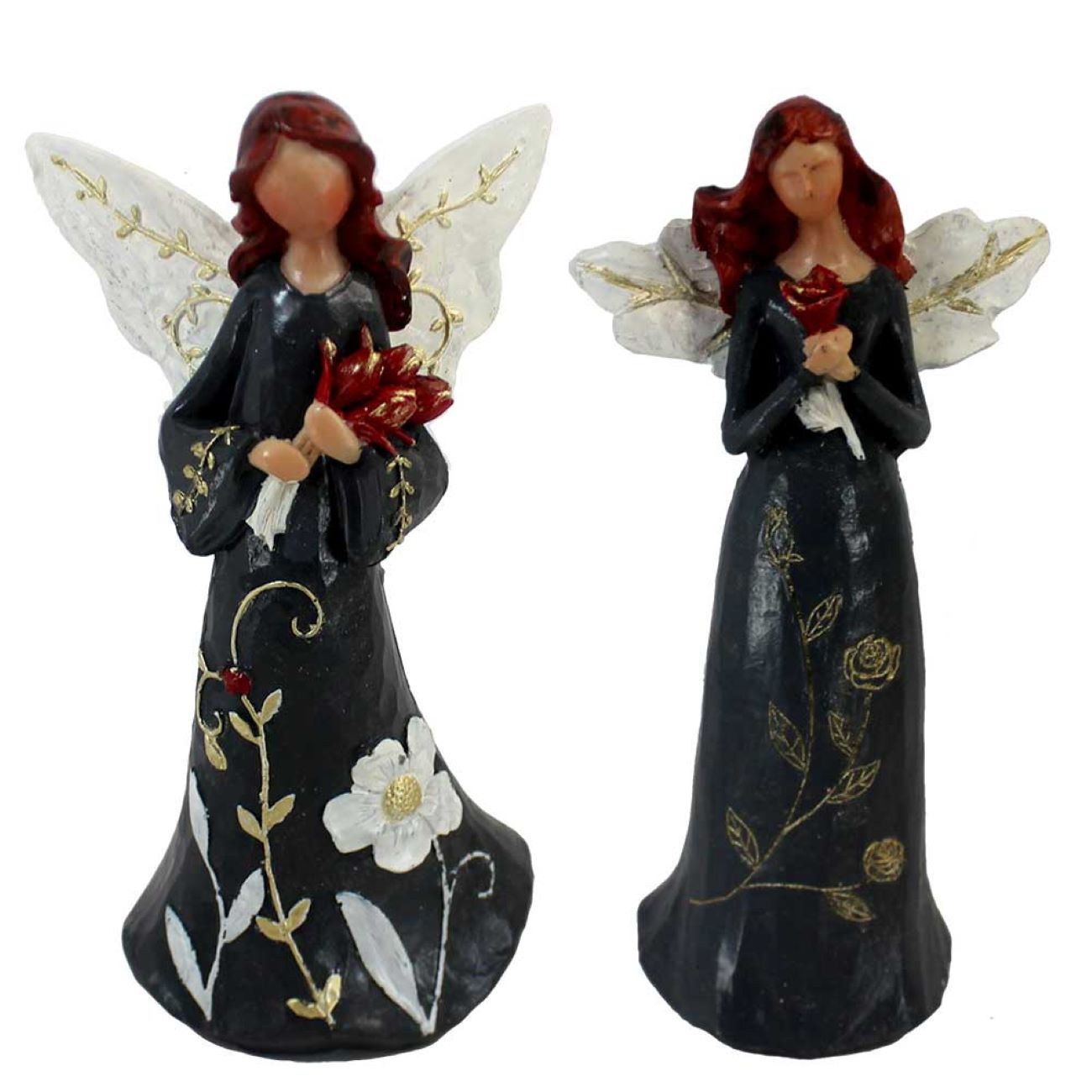 Statue d'ange gracieux avec bouquet - Symbole de sérénité et d'élégance 2 pièces