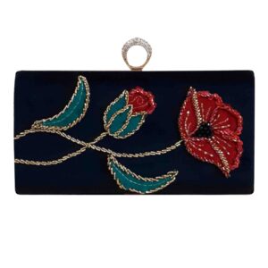 Pochette Brodée à la Main avec Perles – Motif Rose Rouge – Élégante et Unique