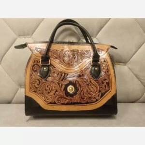 Sac en Cuir Naturel Fait Main – Gravé, Peint et Cousu à la Main avec Motif Sculpter