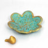 Porte-encens en poterie artisanale – Motif oiseaux et fleurs en turquoise