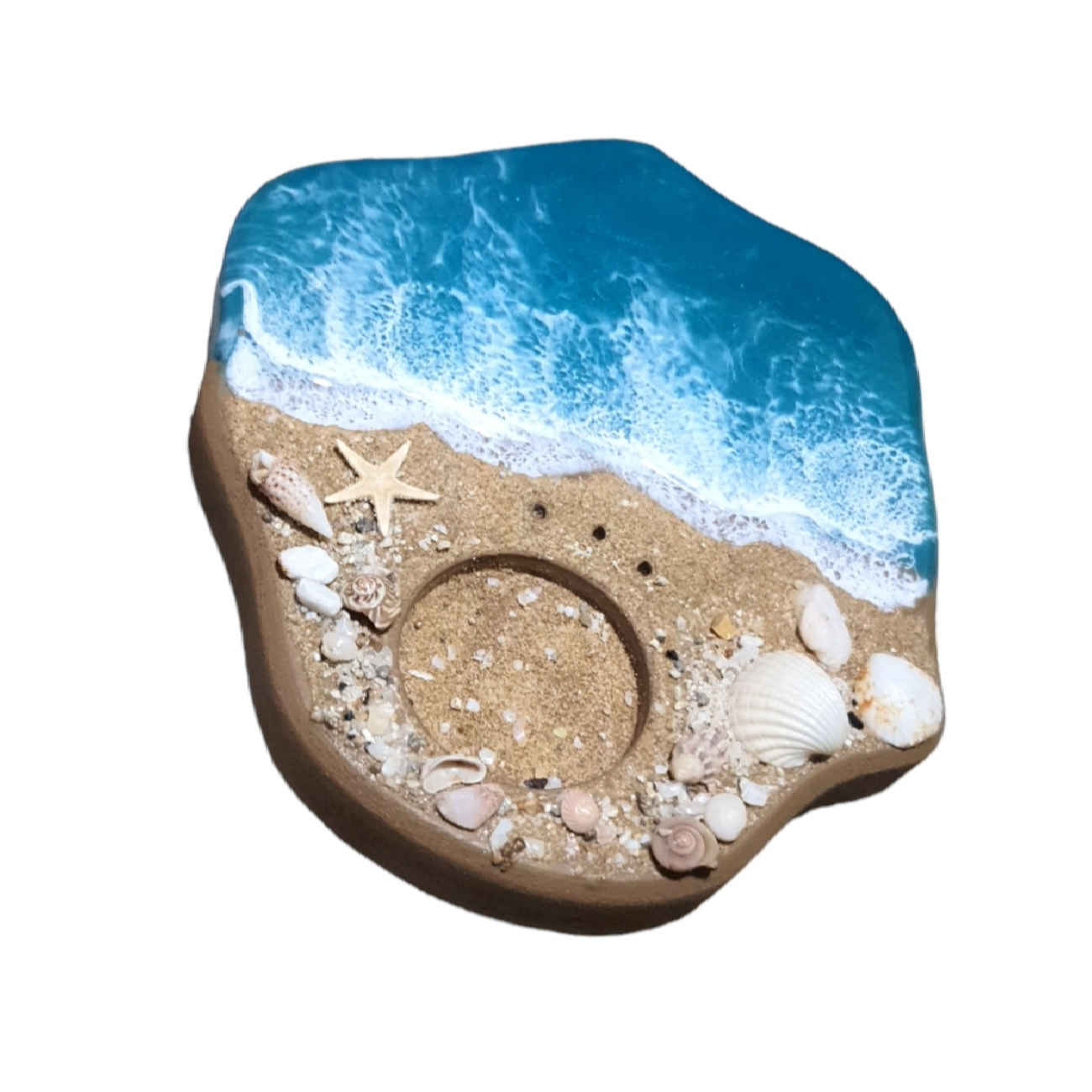 Porte-encens en résine artisanale – Motif mer et plage