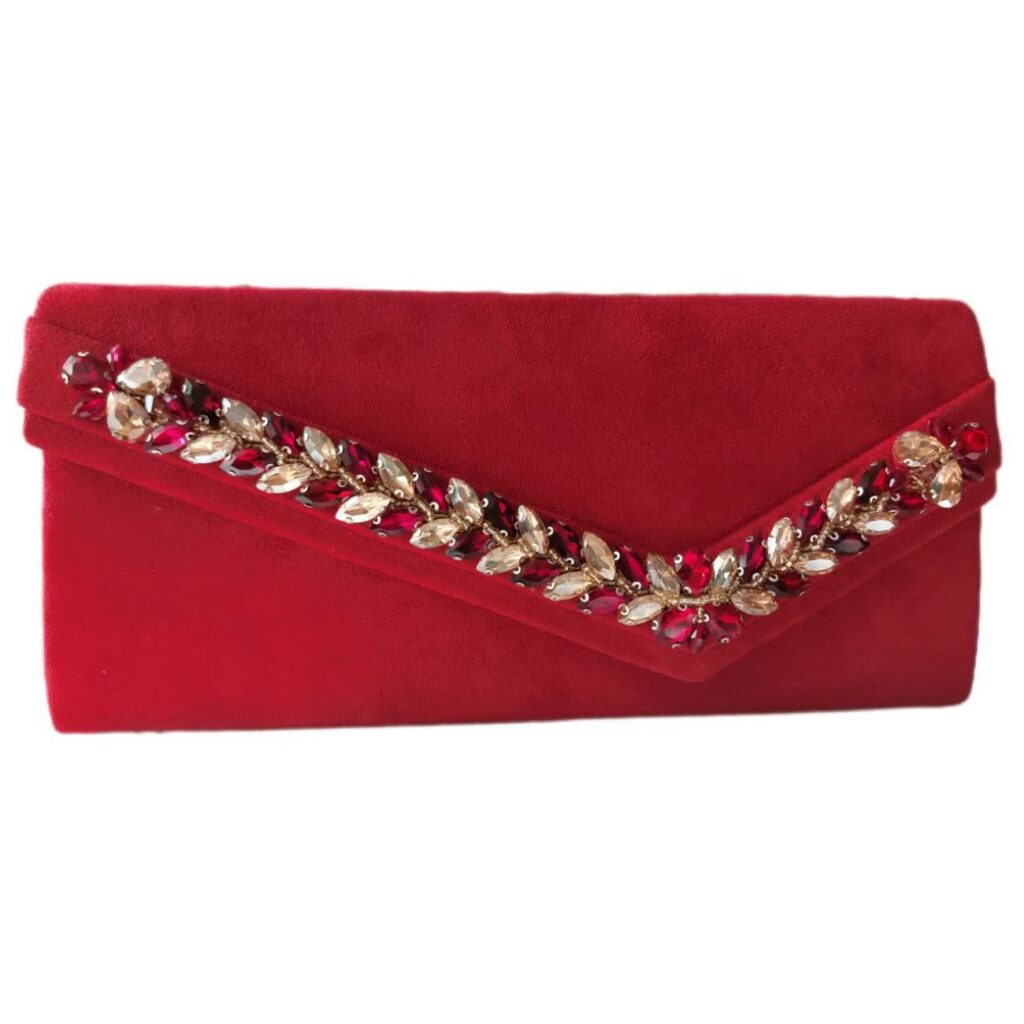 Pochette Brodée à la Main avec Perles – En Rouge – Élégance et Luxe