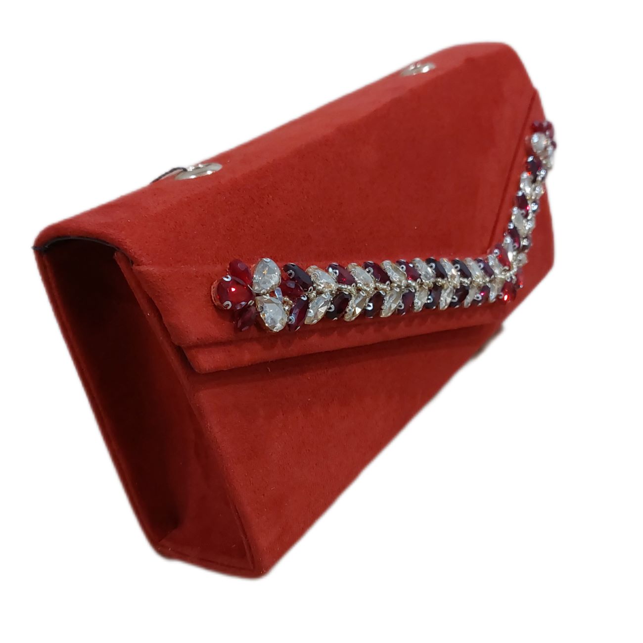 Pochette Brodée à la Main avec Perles – En Rouge – Élégance et Luxe