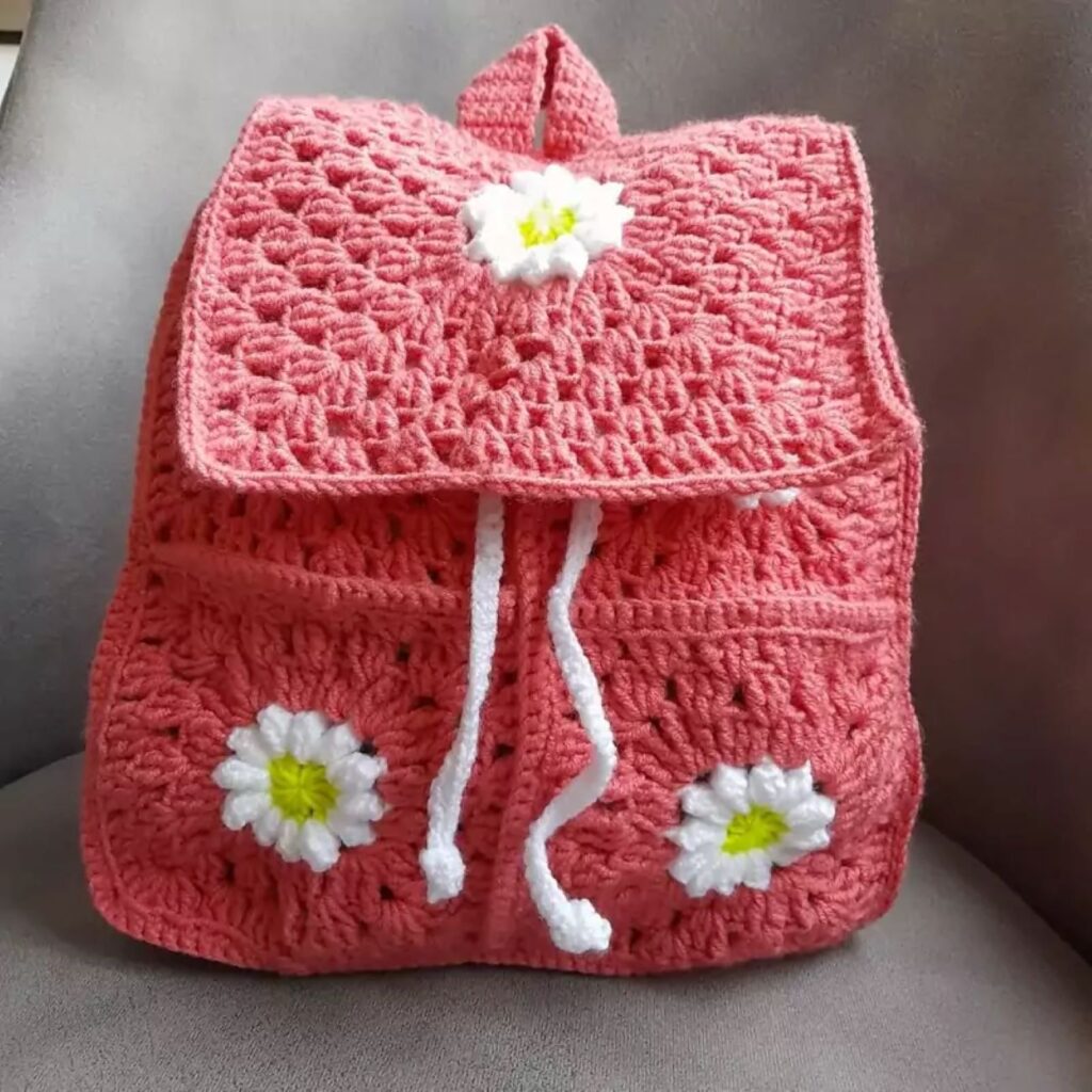 Sac au Crochet Fait Main Motif Floral pour Enfants en Rose – Élégant et Mignon