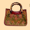 Sac en Cuir Véritable de Vache – Sculpté, Cousu avec Poignée en Bois de Bambou