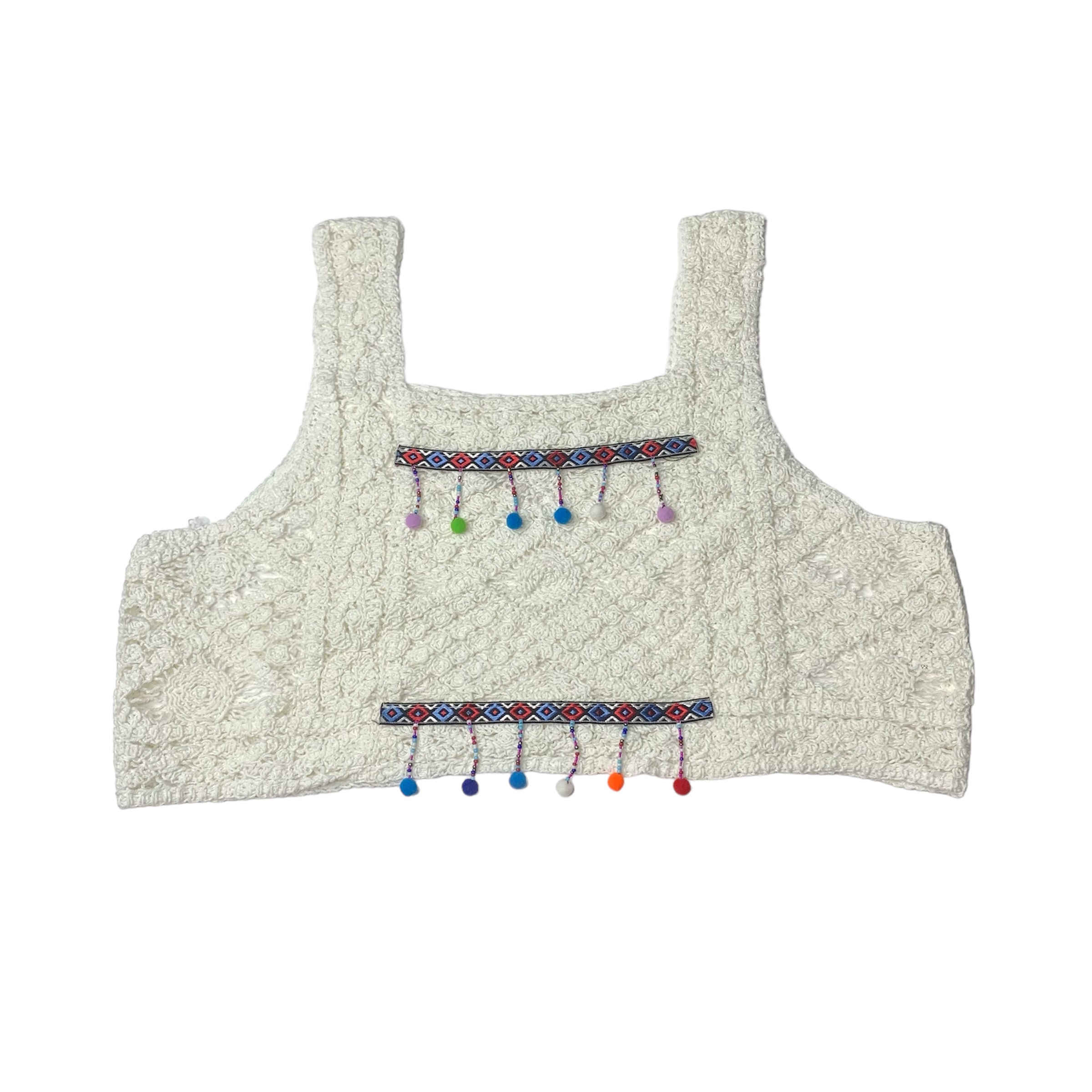 Top court en crochet tissé à la main pour femmes avec design macramé