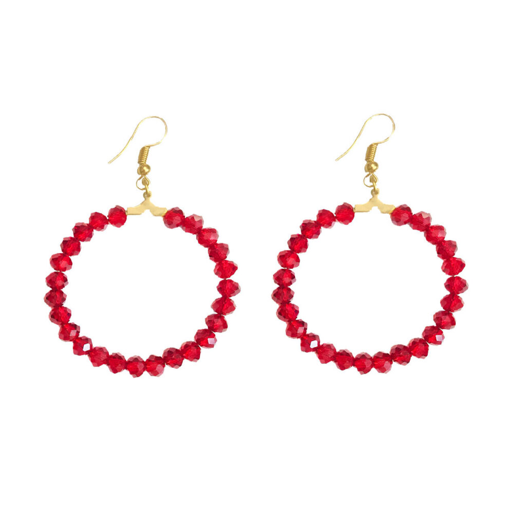 Boucles d'oreilles créoles pour femmes - Design de perles enroulées rouges