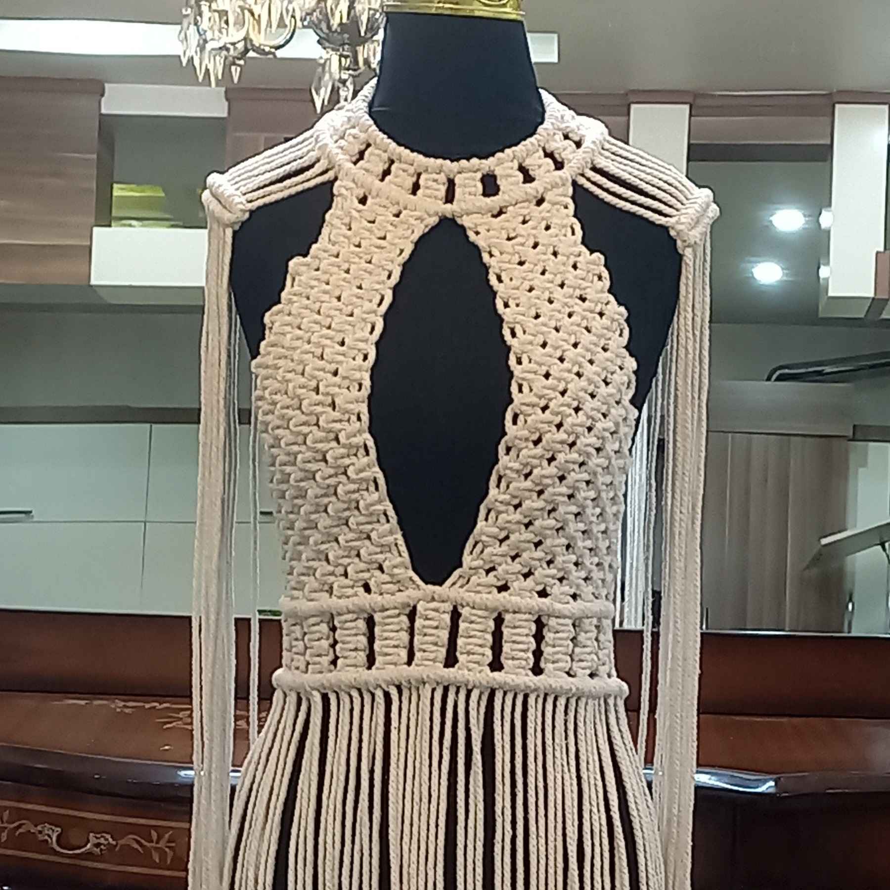 Robe de cérémonie en macramé – Style bohème tissée à la main avec un cordon de macramé de 3 mm