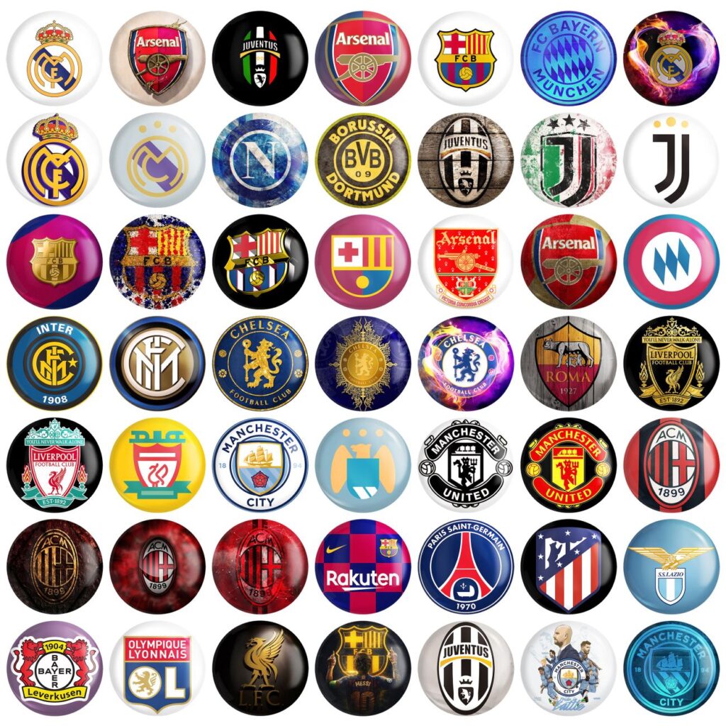 Badges à Épingle Finition Mate – Ensemble de 49 avec Logos de Clubs de Football Internationaux