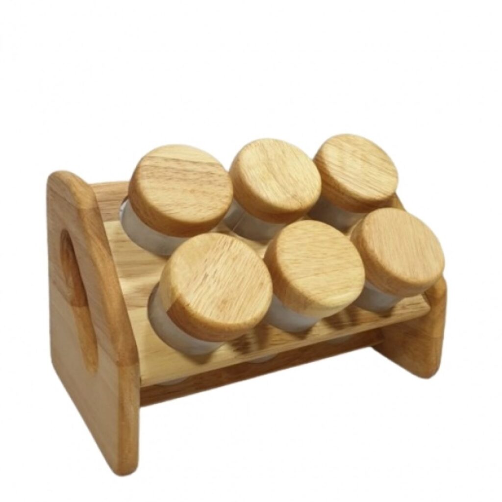Étagère à épices en verre rond moderne avec couvercles en bois - Fonctionnelle et esthétique