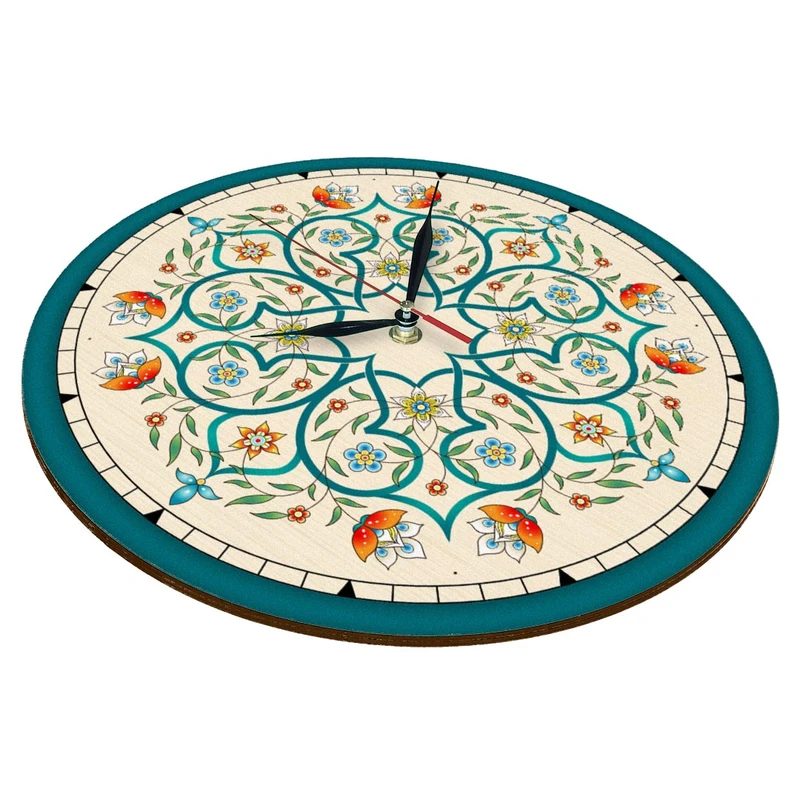 Horloge murale analogique inspirée de la Perse avec motif – Design floral