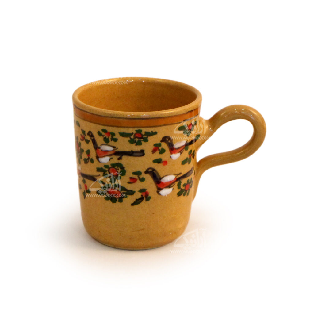 Mug en Poterie - avec Design d'Oiseau et Couleur Jaune Moutarde