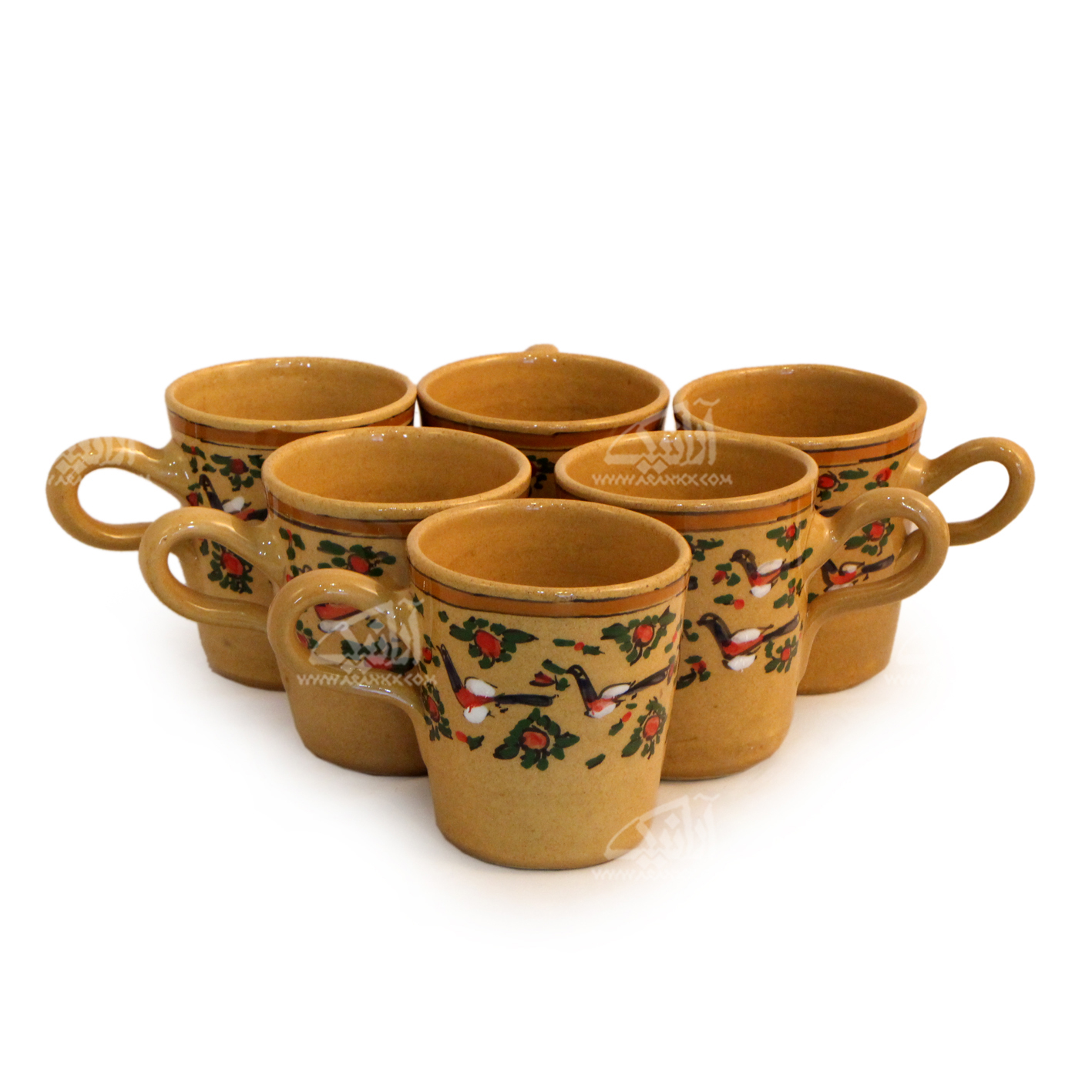 Mug en Poterie – avec Design d’Oiseau et Couleur Jaune Moutarde