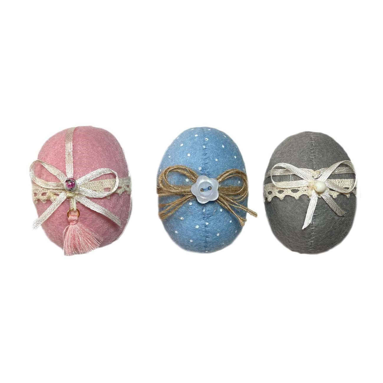 Œufs en céramique peints pour Nowruz, décorés avec ruban (lot de 3)
