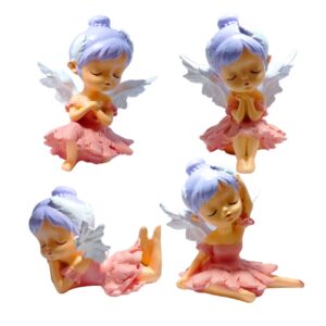 Figurine de bébé fille ange en polyester – Convient pour un cadeau et décoration de chambre d’enfants, ensemble de 4 pièces