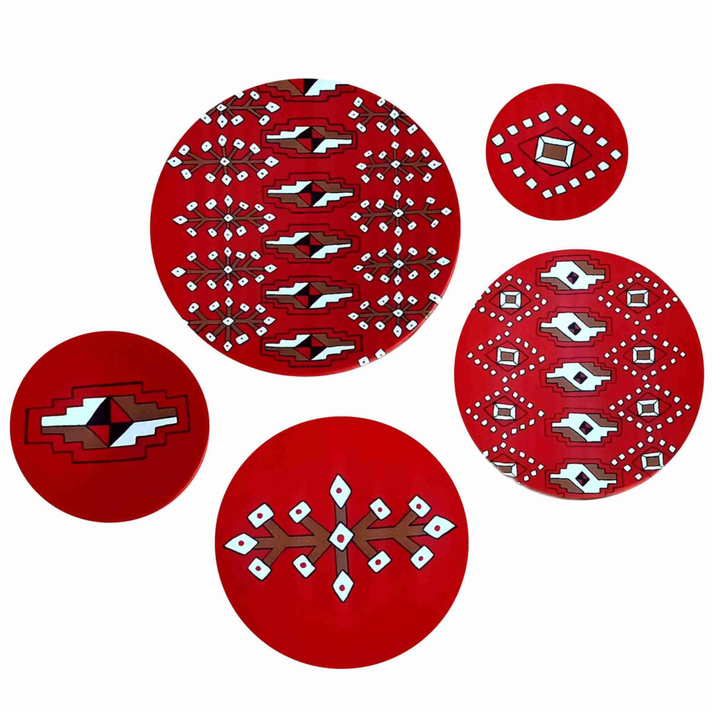 Ensemble de 5 Assiettes Décoratives en Céramique Peintes à la Main Motif Géométrique Persan