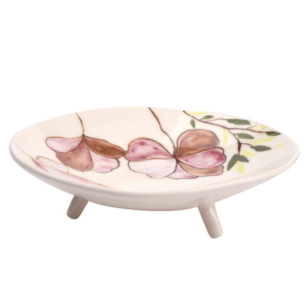 Assiette en céramique - Tripode, motif floral, compatible micro-ondes et lave-vaisselle