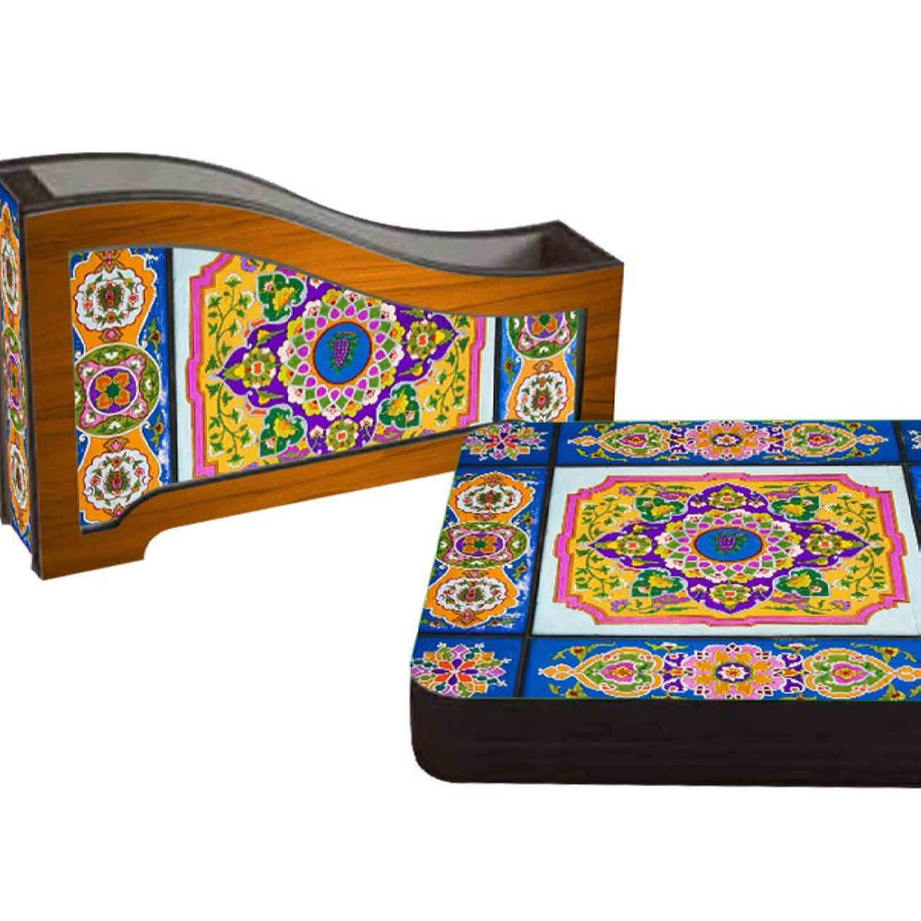 Sous-verre en bois avec design du patrimoine iranien (Pack de 6)