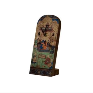 Horloge de Bureau en Bois – Motif Peinture Persane – Pour un Bureau Élégant