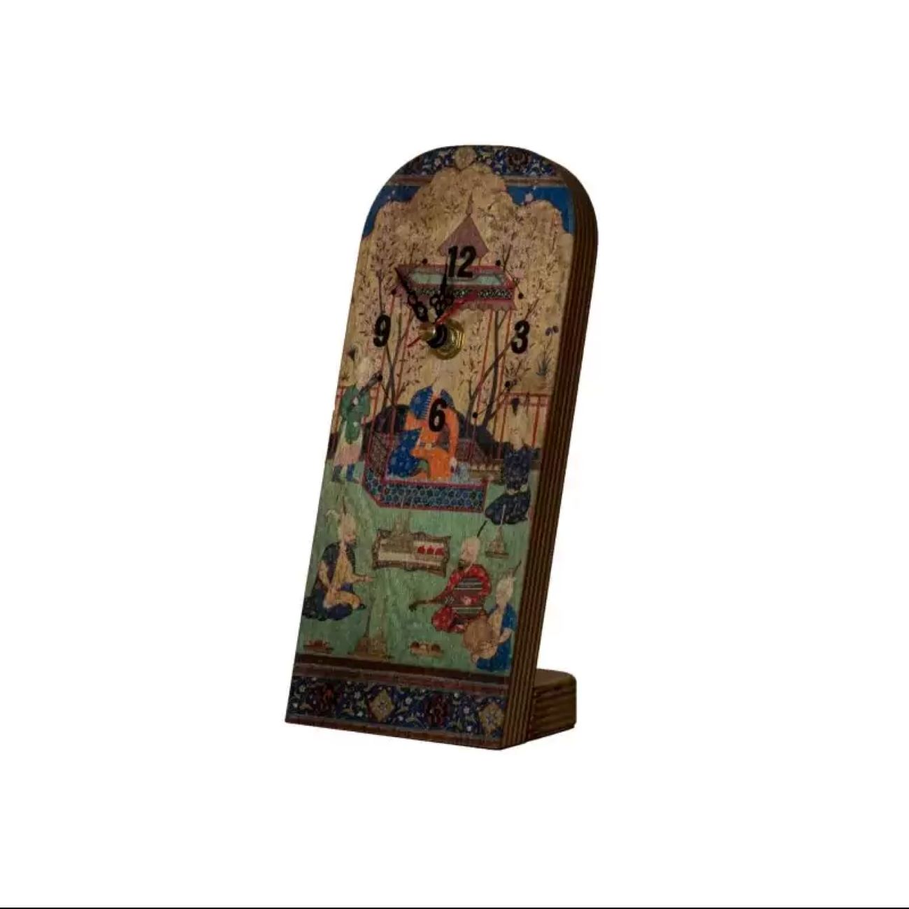 Horloge de Bureau en Bois - Motif Peinture Persane - Pour un Bureau Élégant