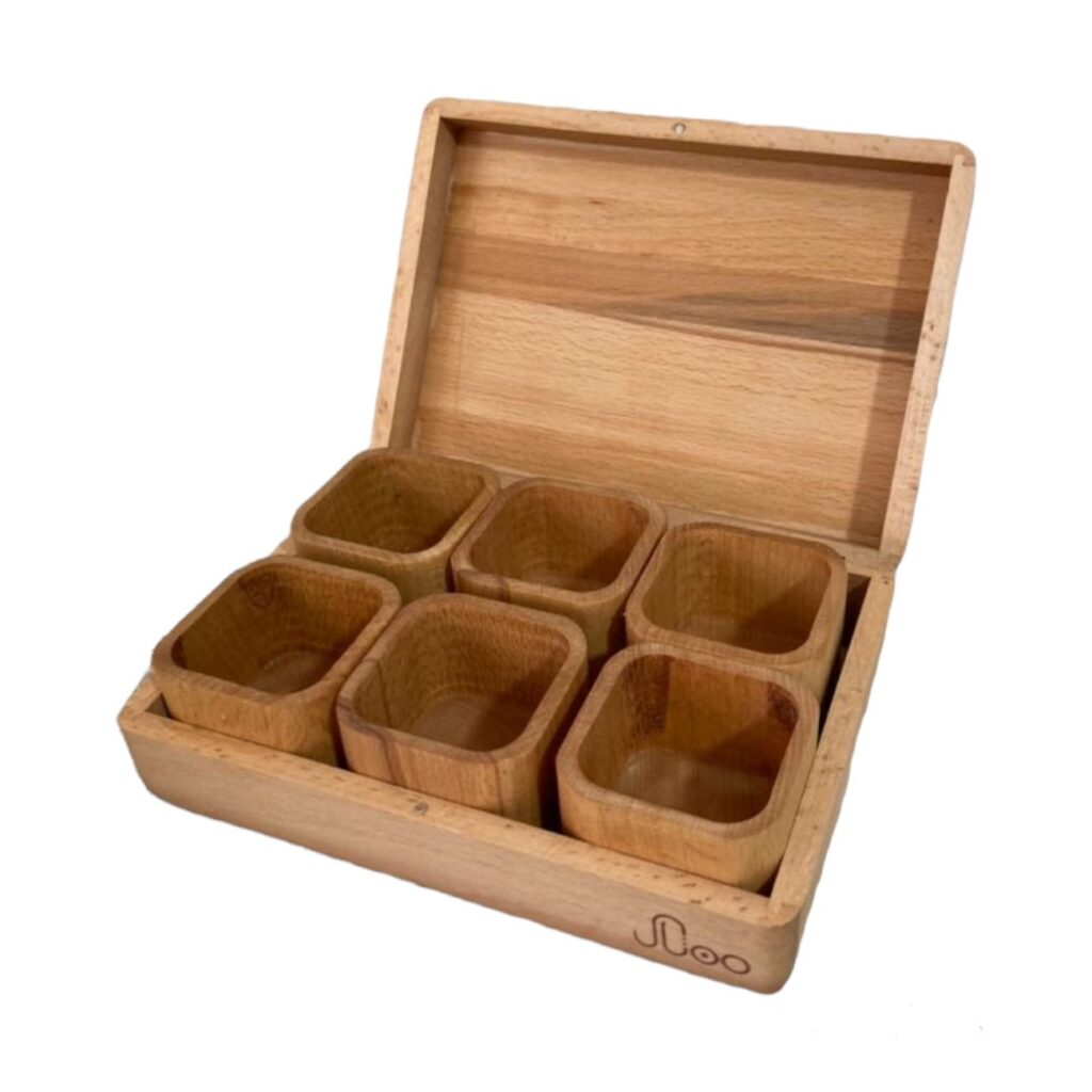 Étagère à épices en bois avec 6 boîtes - Rangement organisé pour votre cuisine