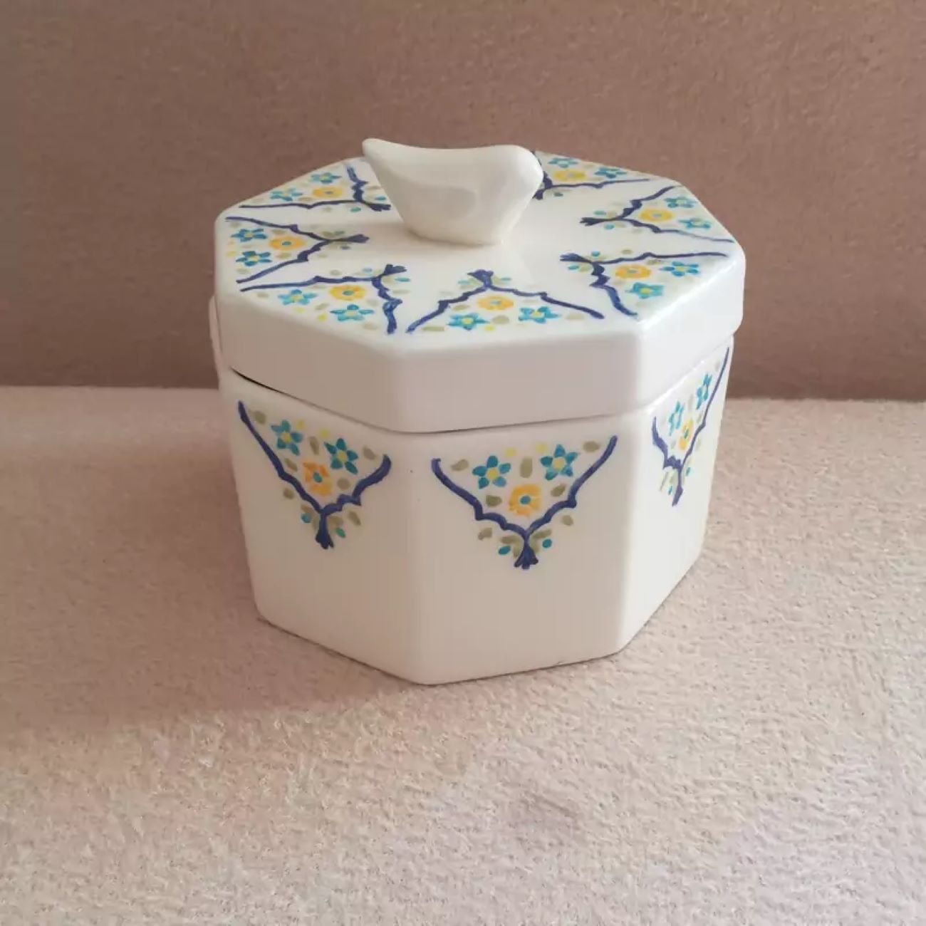 Bol à sucre en céramique authentique avec motifs inspirés de la Perse