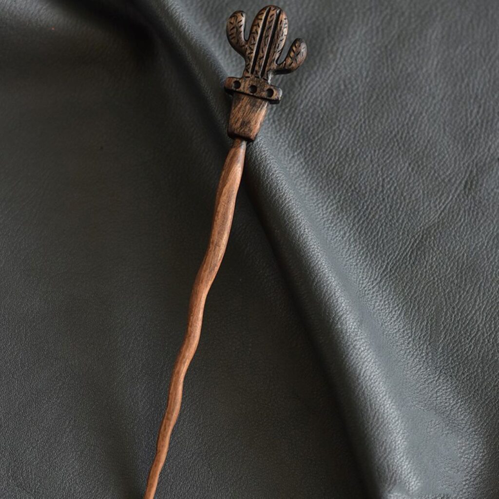 Bâtonnet de cheveux en bois Boho – Épingle à Cheveux en Bois Naturel Design Cactus