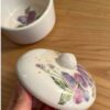Bol à sucre en céramique avec beau motif floral & couvercle