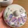 Bol à sucre en céramique avec beau motif floral & couvercle