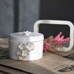 Bol à sucre en céramique avec design en relief de fleurs & couvercle