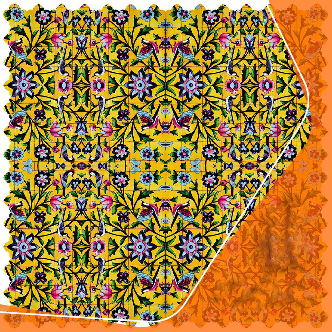 Nappe en velours classique avec fleurs jaunes dorées