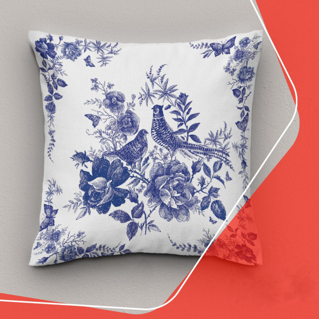 Housse de coussin avec motif élégant d’oiseau et de fleurs – Décoration intemporelle (Set de 2)
