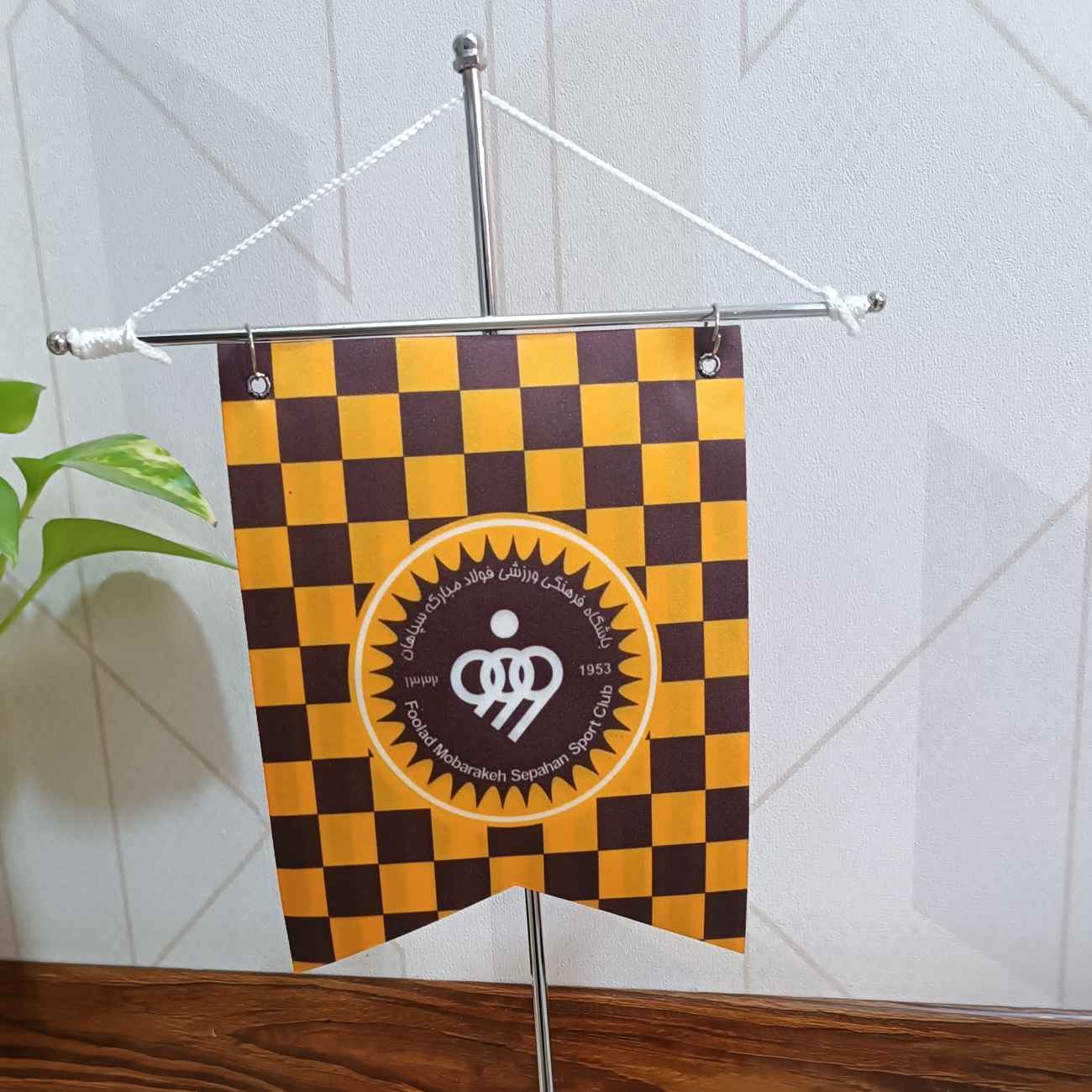 Drapeau de Bureau de l’Équipe de Football Sepahan avec Base en Pierre, Idéal pour la Salle de Bureau