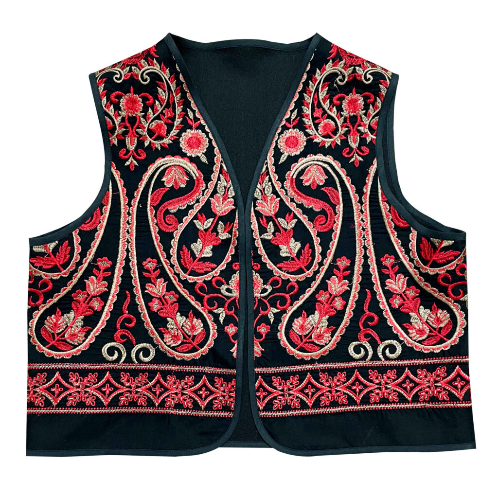 Gilet brodé avec design floral rouge pour femmes