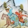 Panneau en laiton gravé avec motif d'oiseau et de fleur dans un cadre Khatamkari