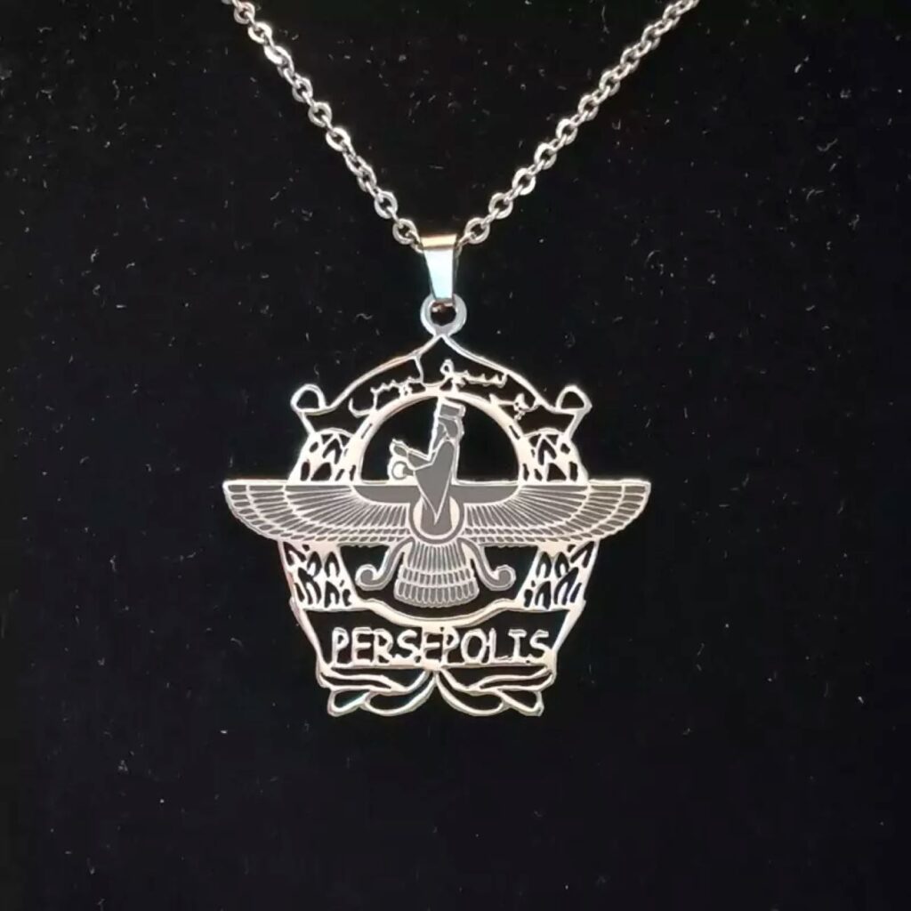 Collier Faravahar et Persépolis avec chaîne en acier inoxydable de qualité supérieure