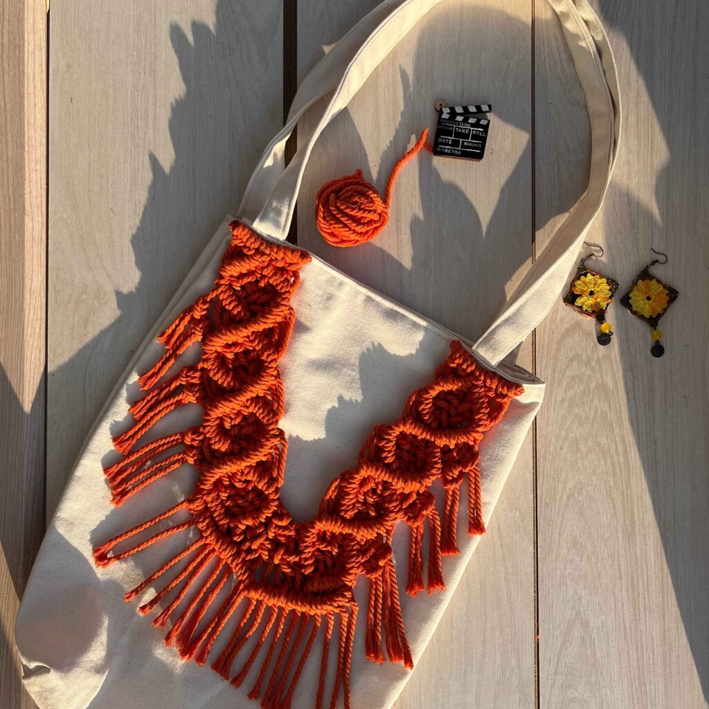 Sac Cabas Macramé Fait Main – Toile Réutilisable en Beige