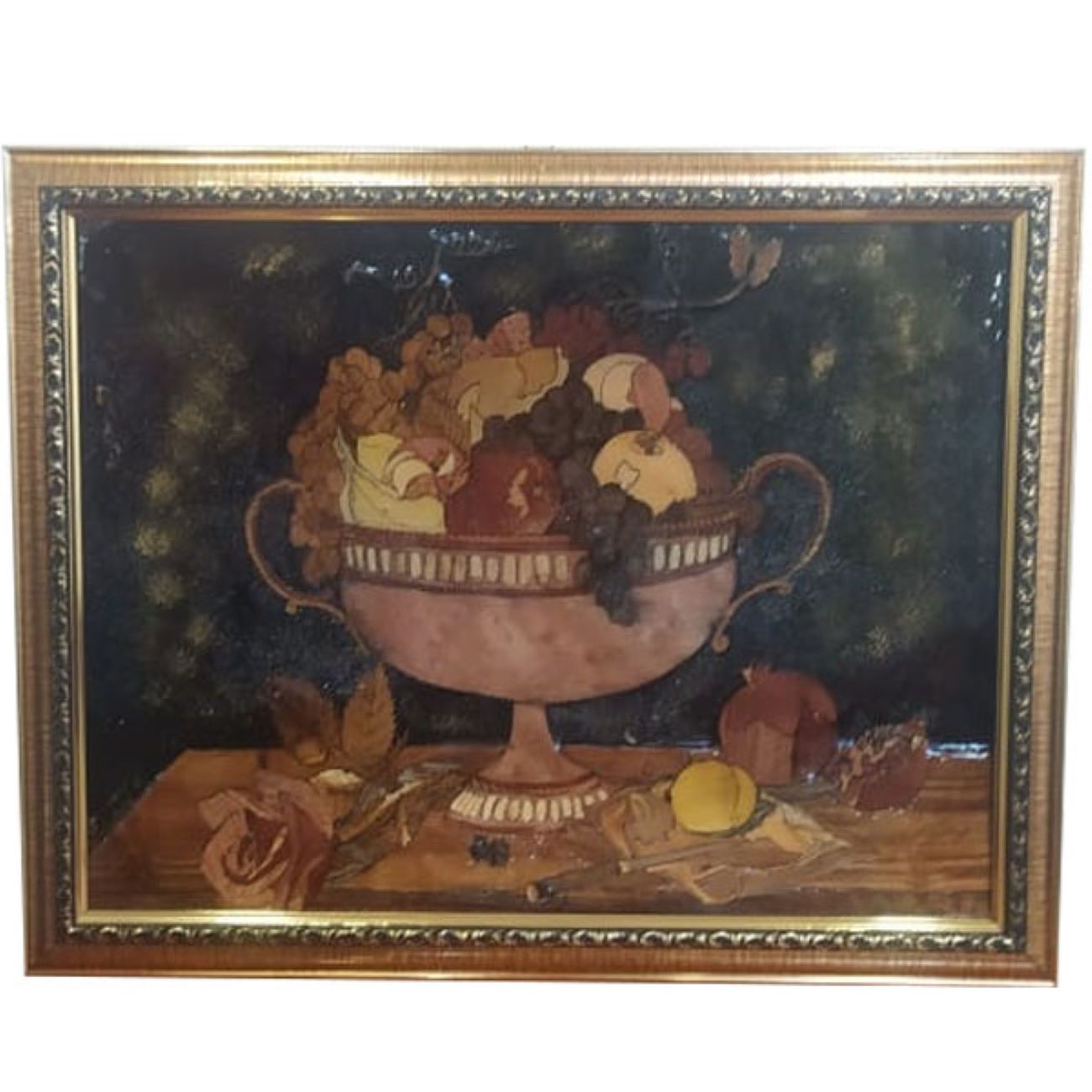 Art en Marqueterie Fait Main - Panier de Fruits, Art en Bois de Luxe