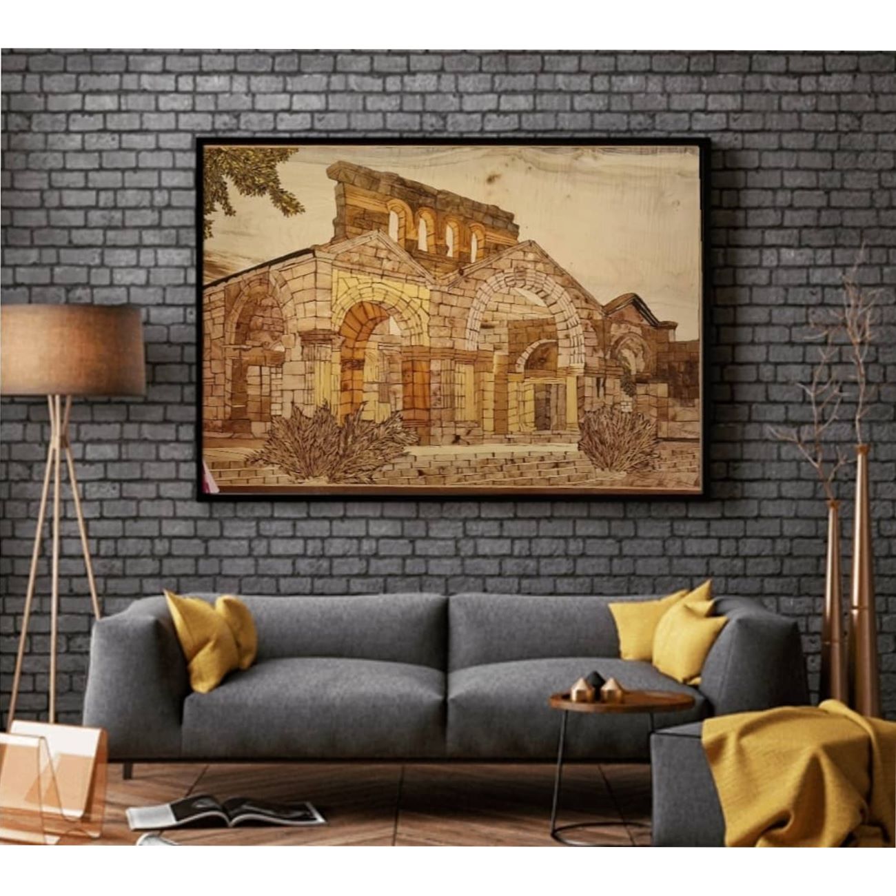 Panneau Mural en Marqueterie Fait Main avec Design Époustouflant de l’Église