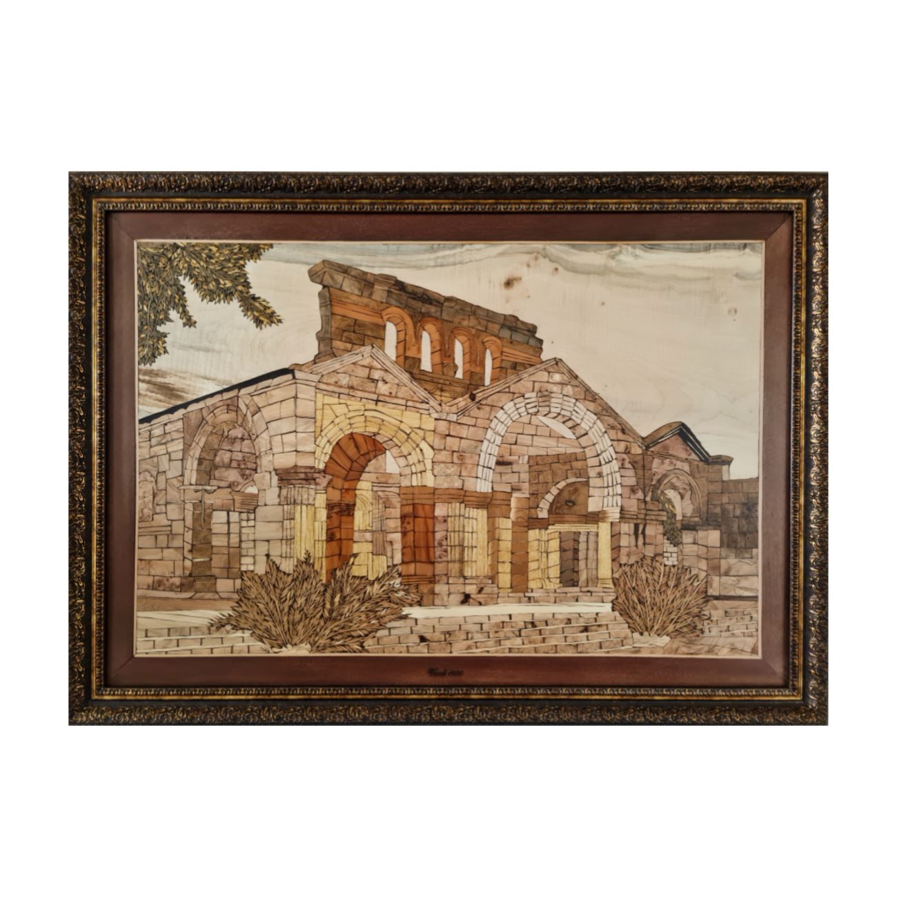 Panneau Mural en Marqueterie Fait Main avec Design Époustouflant de l'Église