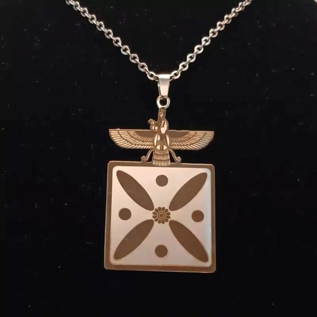 Collier Faravahar et Bannière de Kaveh avec chaîne en acier inoxydable de haute qualité pour hommes